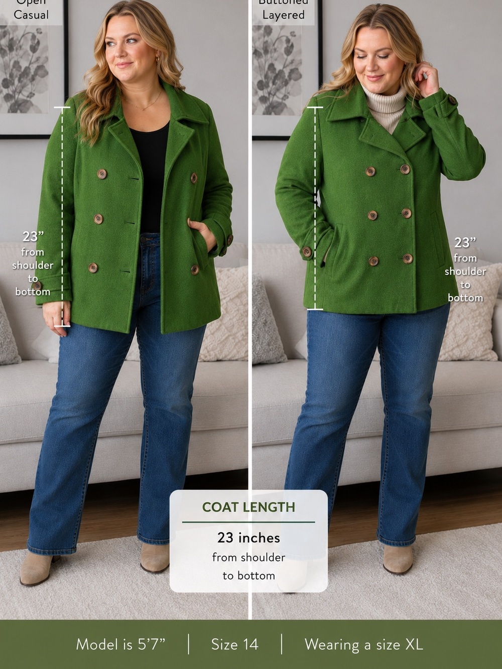 CAbi Women's Green Pea Coat
